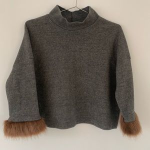 ZARA mock neck sweater w/ fur midi sleeves